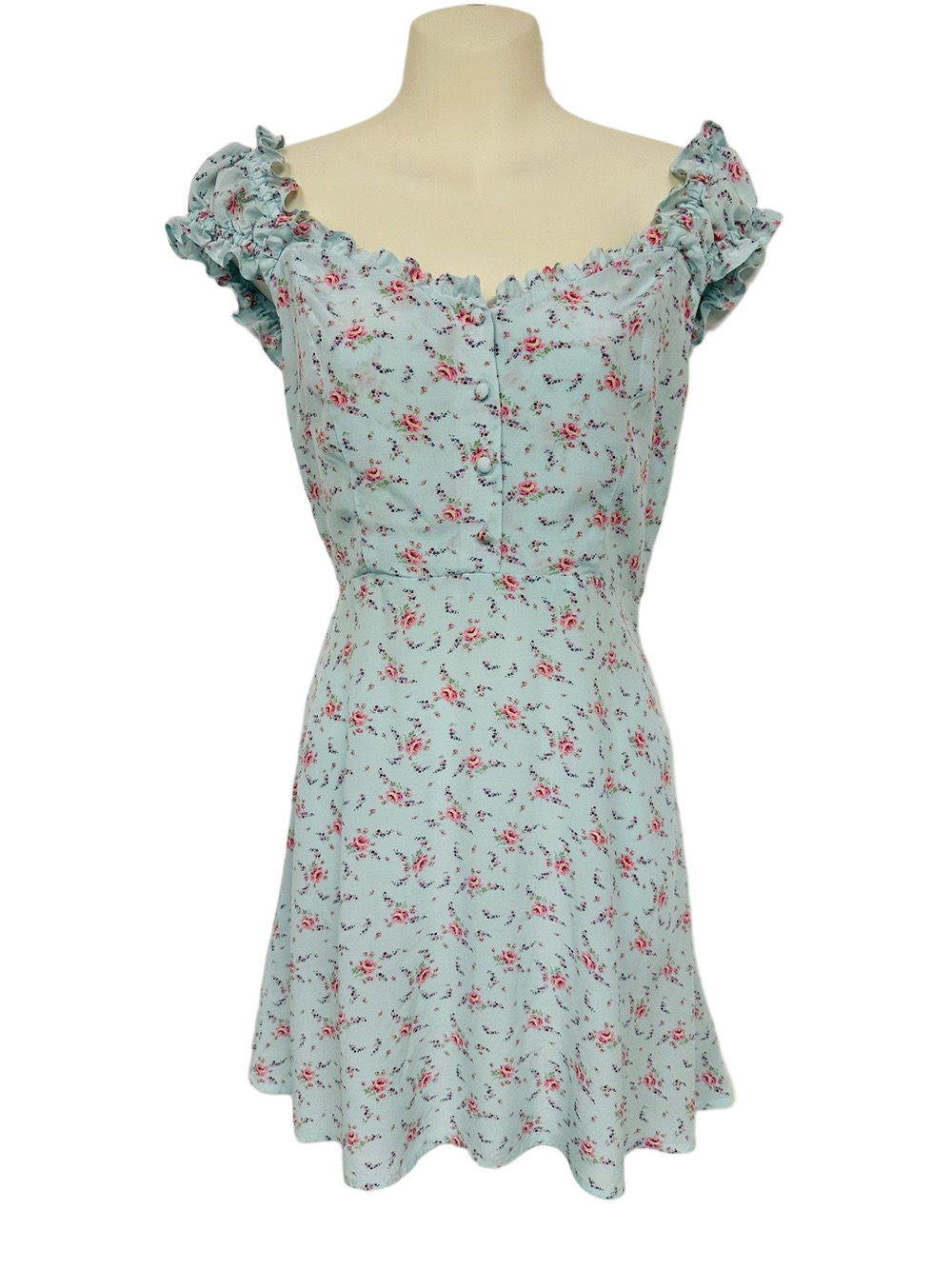 GAP Mint Floral Mini Dress Smocked Ruffle Sleeve Rayon Romantic Summer Small